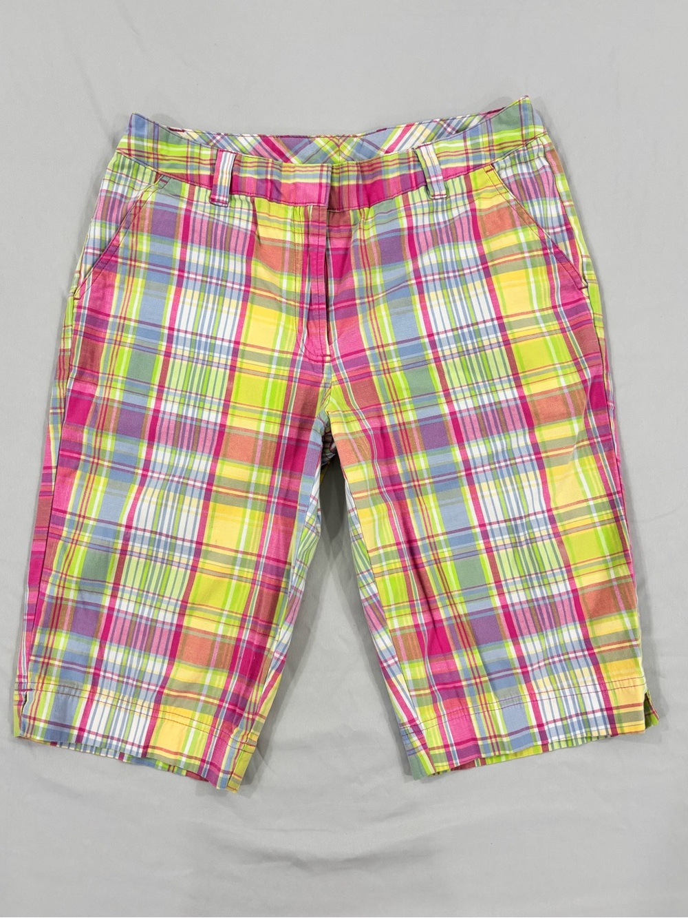 Kim Rogers Petite Pink Green Plaid Bermuda Shorts Cotton Stretch 6P